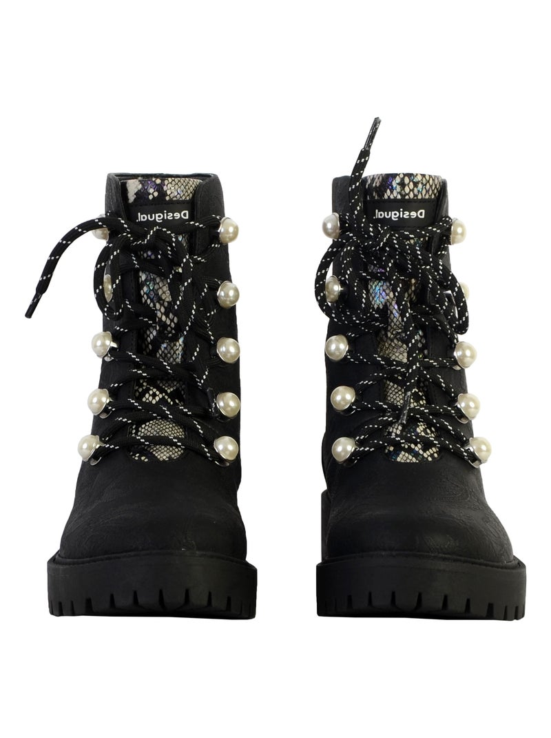 Bottines Cuir Montante Desigual Biker Pearl Noir - Kiabi