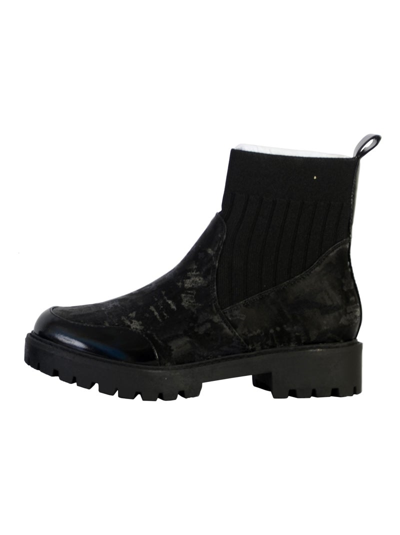 Bottines Cuir Montante Desigual Biker Sock Noir - Kiabi