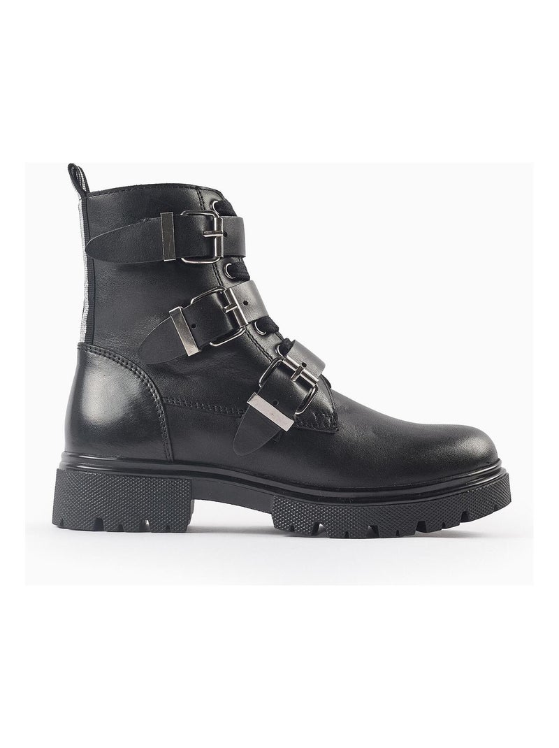 Bottines cuir, motard ART ATTACK Noir - Kiabi