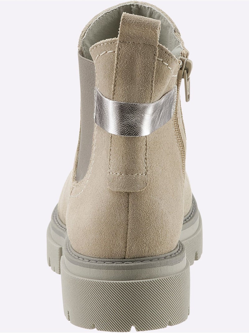 Bottines Cuir Velours De Vache. - Taille Standard - Helline Beige - Kiabi