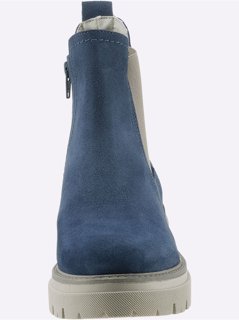 Bottines Cuir Velours De Vache. - Taille Standard - Helline Bleu - Kiabi