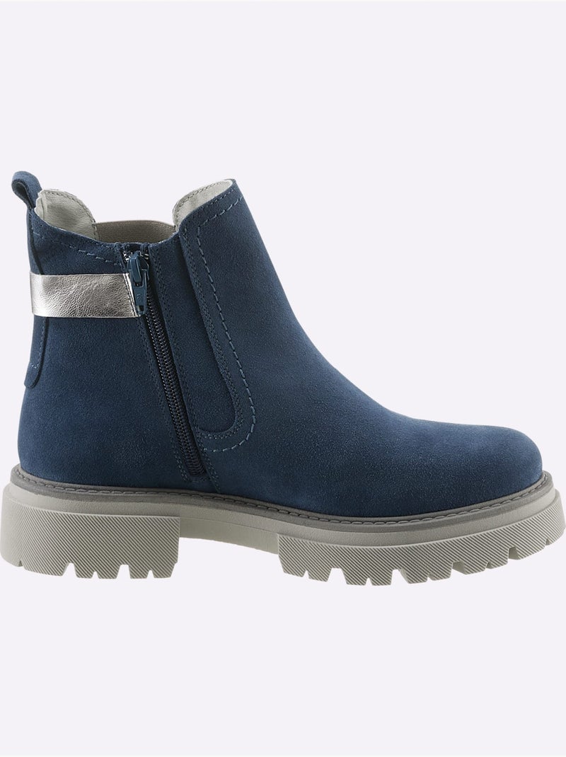 Bottines Cuir Velours De Vache. - Taille Standard - Helline Bleu - Kiabi