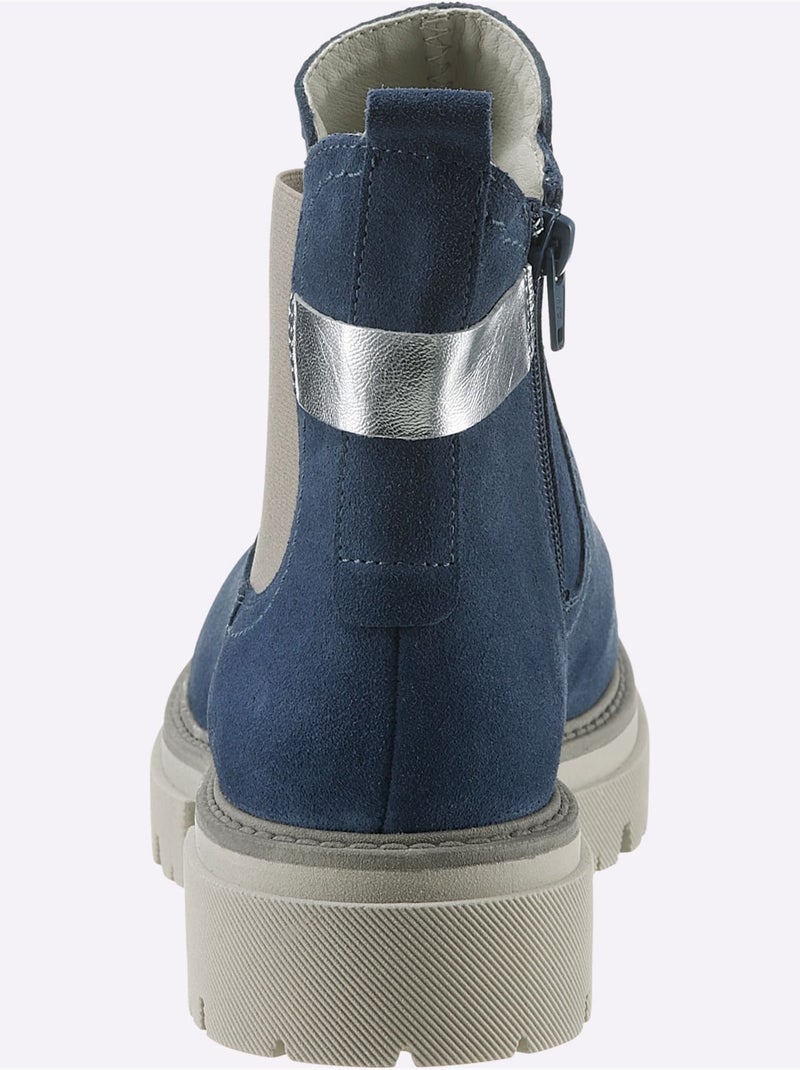 Bottines Cuir Velours De Vache. - Taille Standard - Helline Bleu - Kiabi