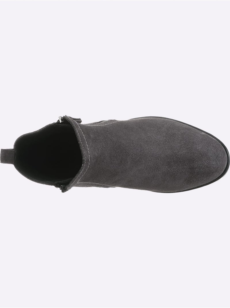 Bottines Cuir Velours De Vache. - Taille Standard - Helline Gris - Kiabi