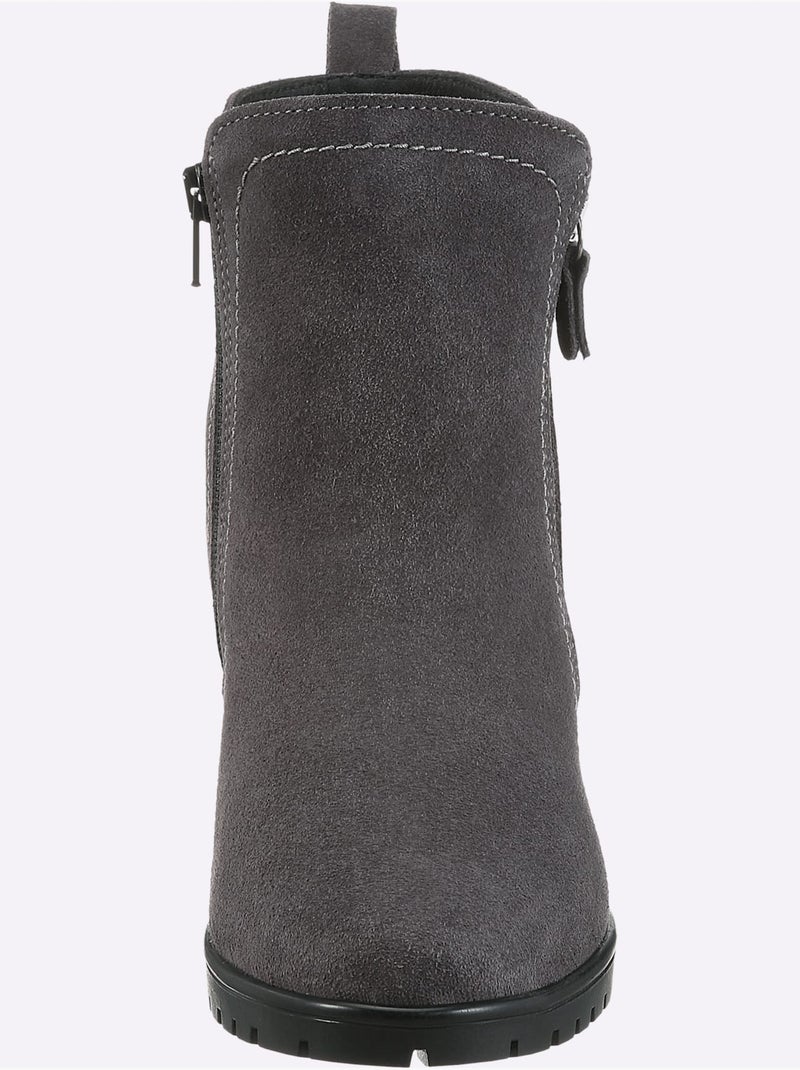 Bottines Cuir Velours De Vache. - Taille Standard - Helline Gris - Kiabi