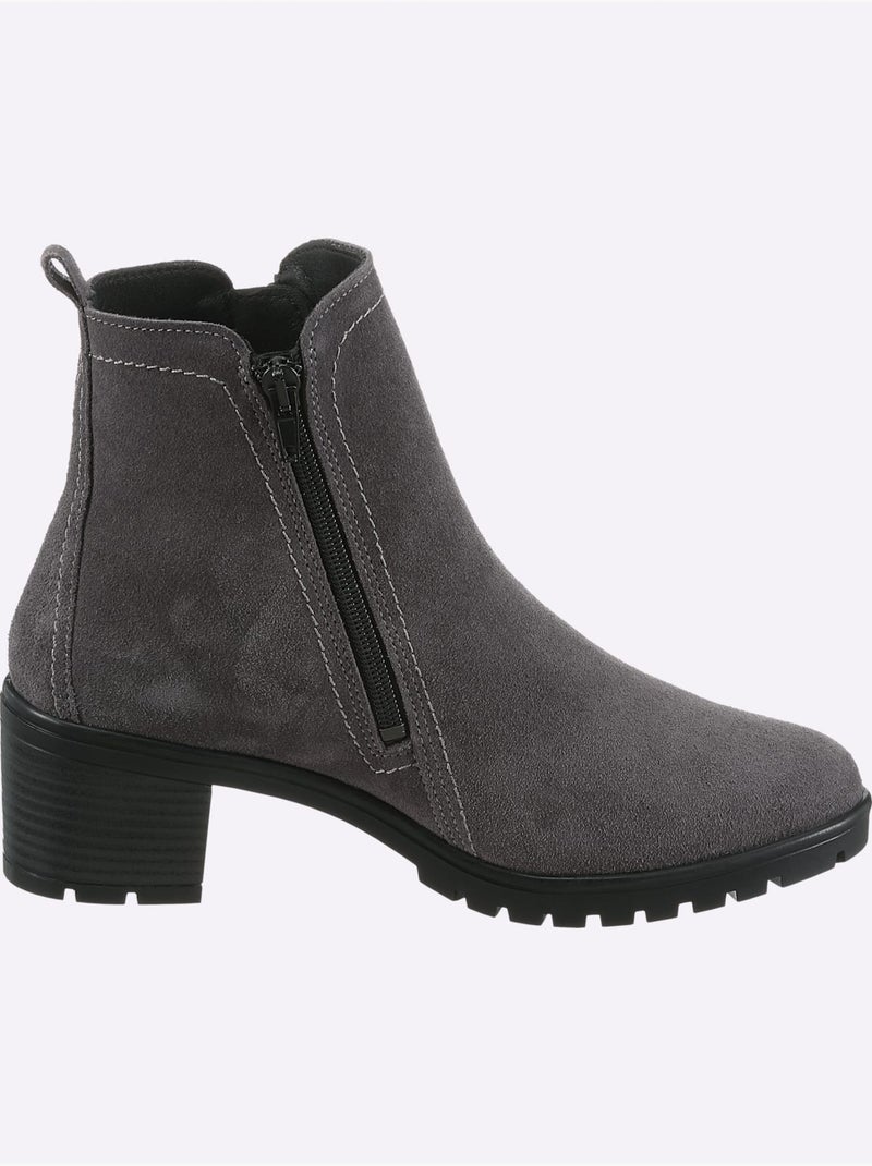 Bottines Cuir Velours De Vache. - Taille Standard - Helline Gris - Kiabi
