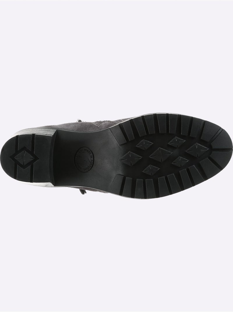 Bottines Cuir Velours De Vache. - Taille Standard - Helline Gris - Kiabi
