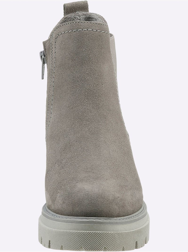 Bottines Cuir Velours De Vache. - Taille Standard - Helline Gris - Kiabi
