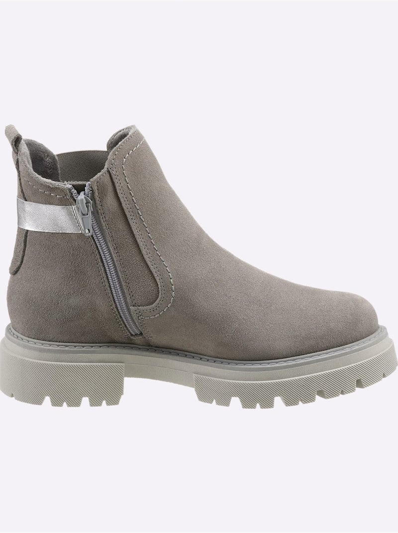 Bottines Cuir Velours De Vache. - Taille Standard - Helline Gris - Kiabi