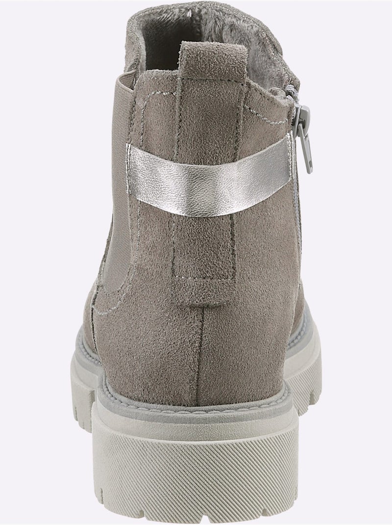Bottines Cuir Velours De Vache. - Taille Standard - Helline Gris - Kiabi