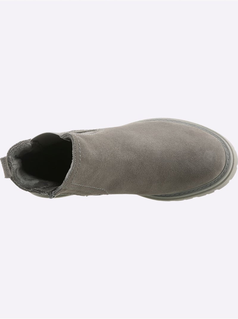 Bottines Cuir Velours De Vache. - Taille Standard - Helline Gris - Kiabi
