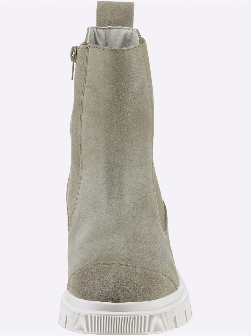 Bottines Cuir Velours De Vache. - Taille Standard - Helline Kaki - Kiabi