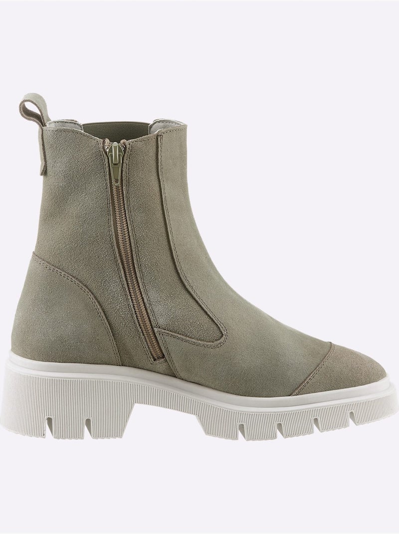 Bottines Cuir Velours De Vache. - Taille Standard - Helline Kaki - Kiabi