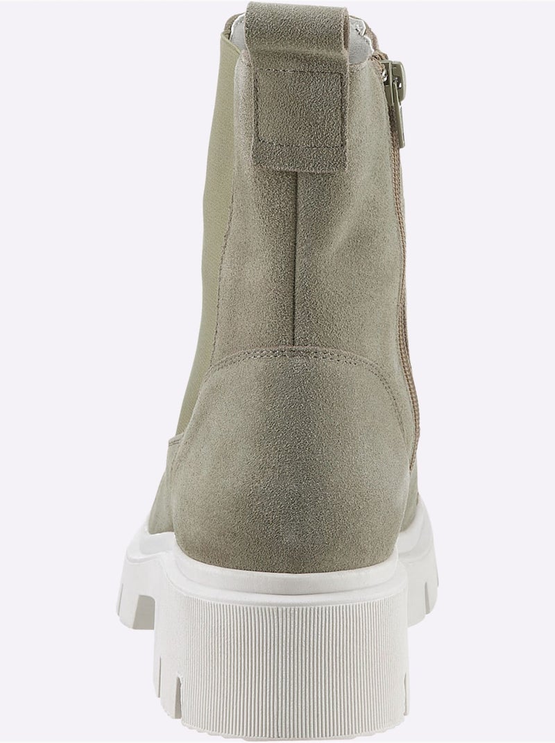 Bottines Cuir Velours De Vache. - Taille Standard - Helline Kaki - Kiabi