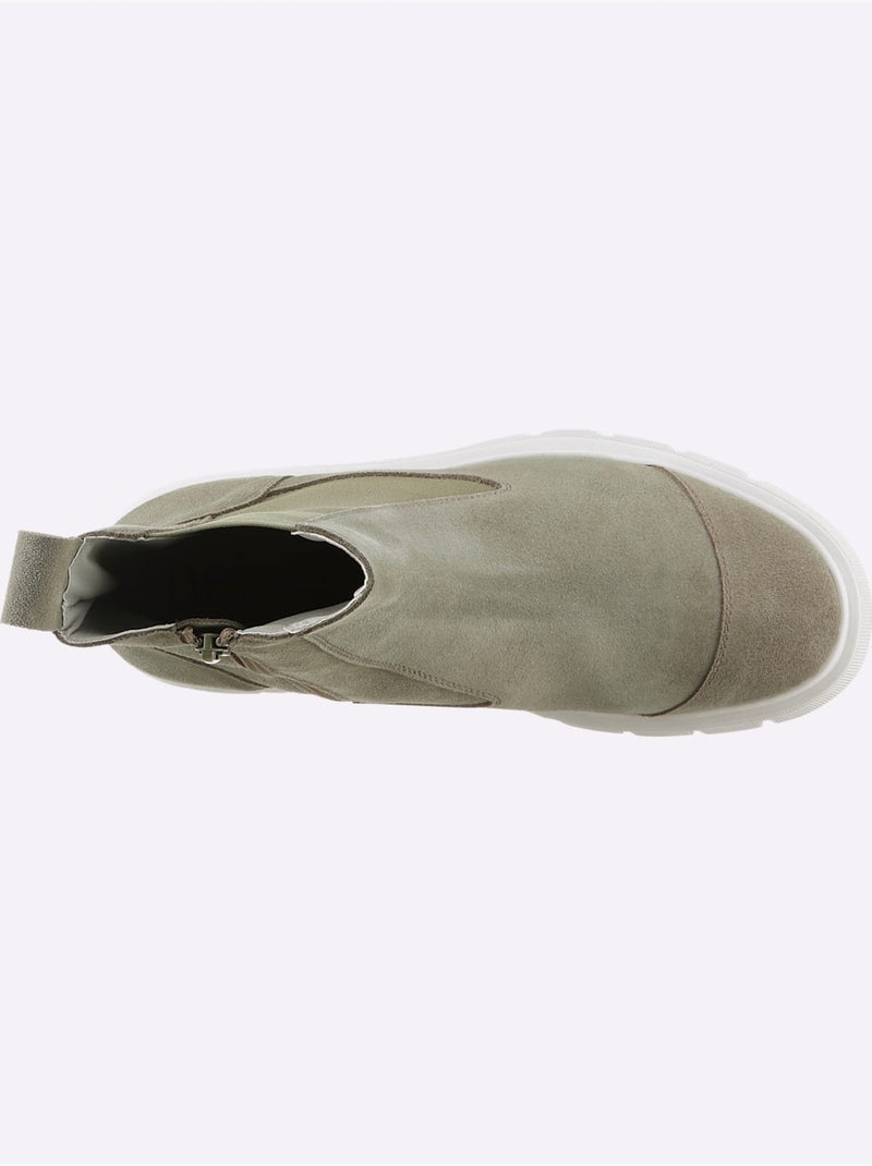 Bottines Cuir Velours De Vache. - Taille Standard - Helline Kaki - Kiabi