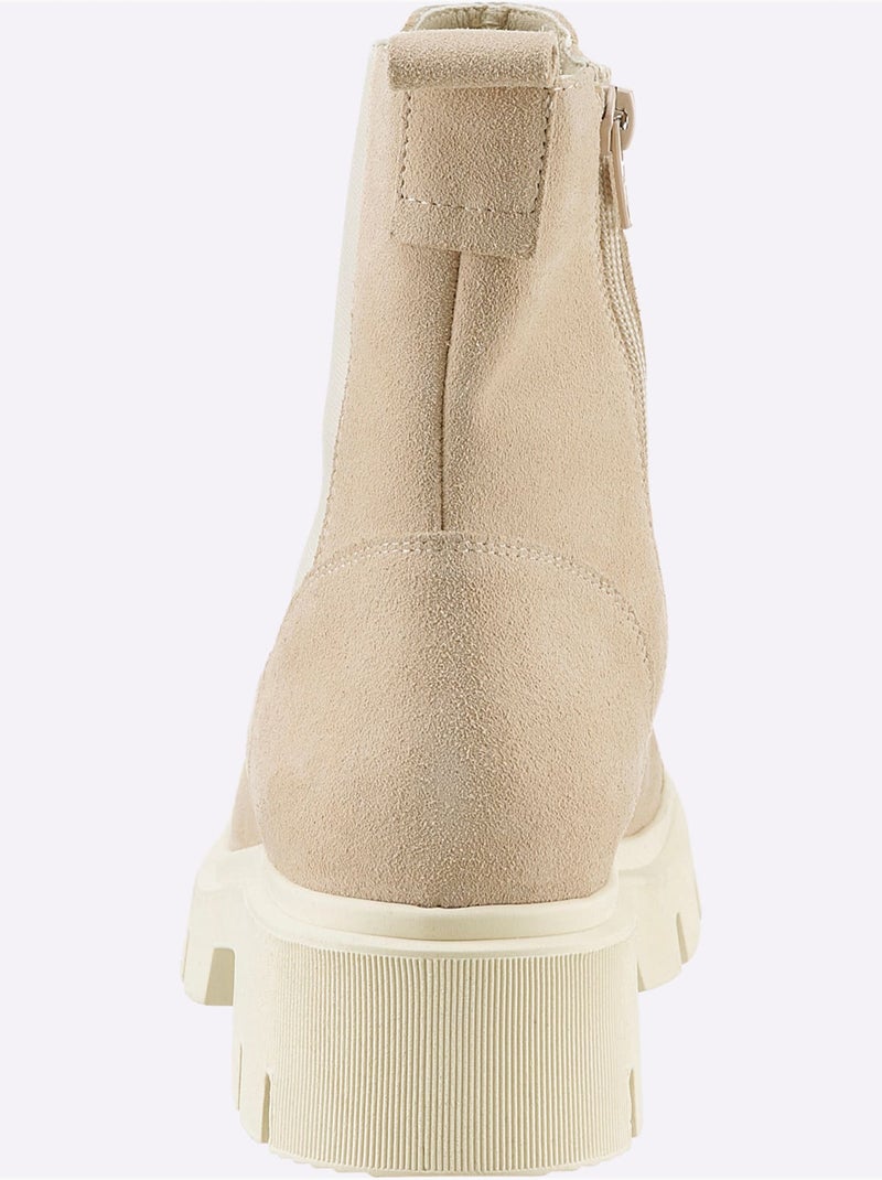 Bottines Cuir Velours De Vache. - Taille Standard - Helline Sable - Kiabi