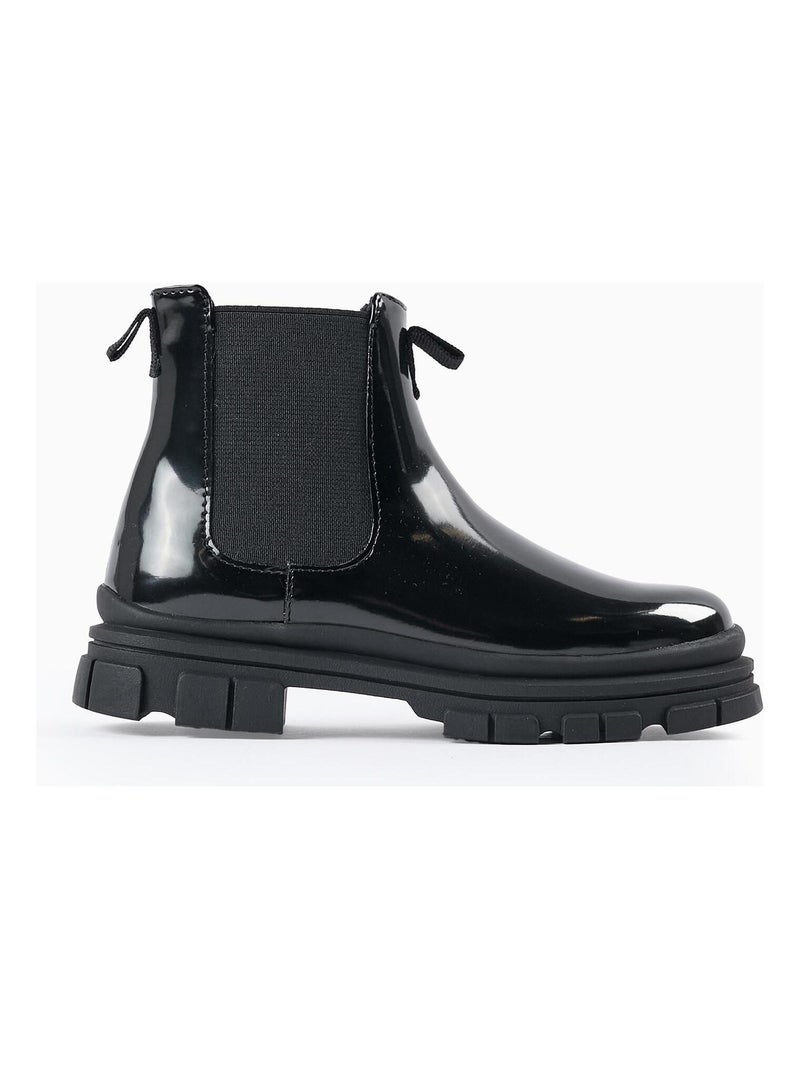 Bottines cuir verni, avec bandes élastiques NEW YORK Noir - Kiabi