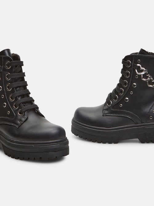 Bottines de combat effet cuir avec chaîne BATA - Kiabi
