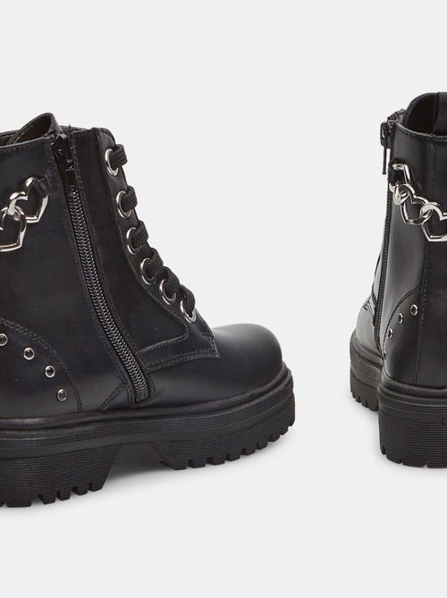 Bottines de combat effet cuir avec chaîne BATA - Kiabi