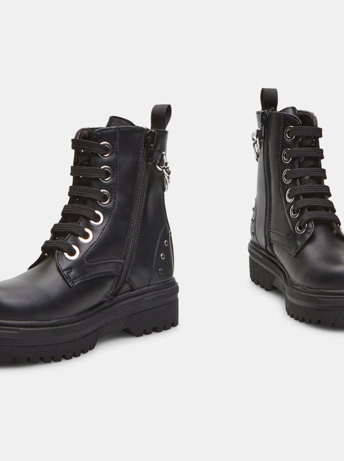 Bottines de combat effet cuir avec chaîne BATA - Kiabi