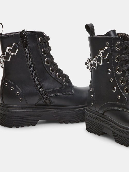 Bottines de combat effet cuir avec chaîne BATA - Kiabi