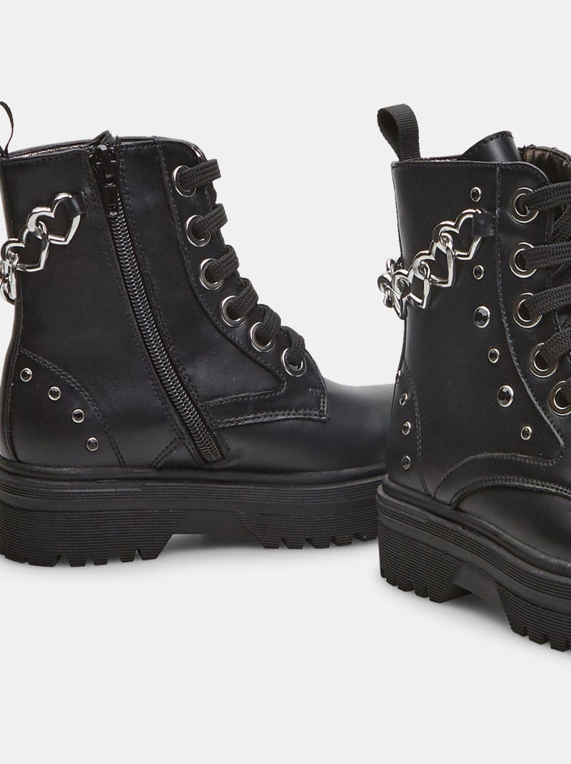 Bottines de combat effet cuir avec chaîne BATA Noir - Kiabi