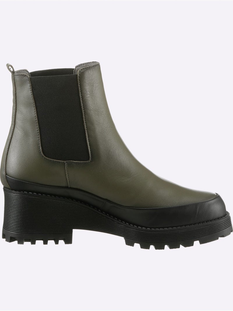 Bottines De Fabrication Espagnole - Taille Standard - Helline Noir Kaki - Kiabi