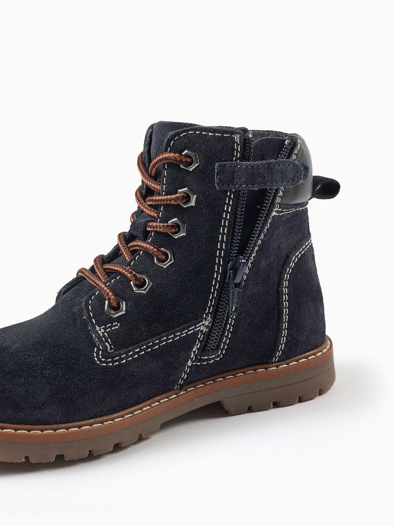 Bottines de montagne en suède avec lacets you&me Bleu Bleu - Kiabi