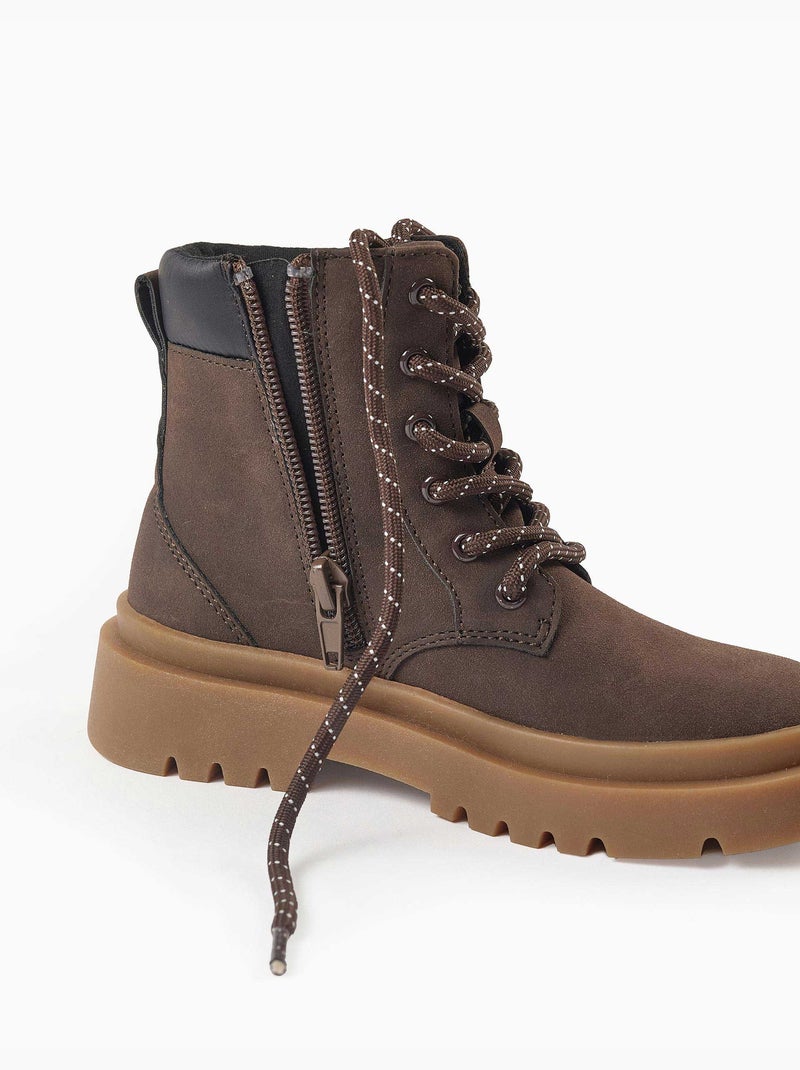 Bottines de montagne en suédine avec lacets Marron - Kiabi
