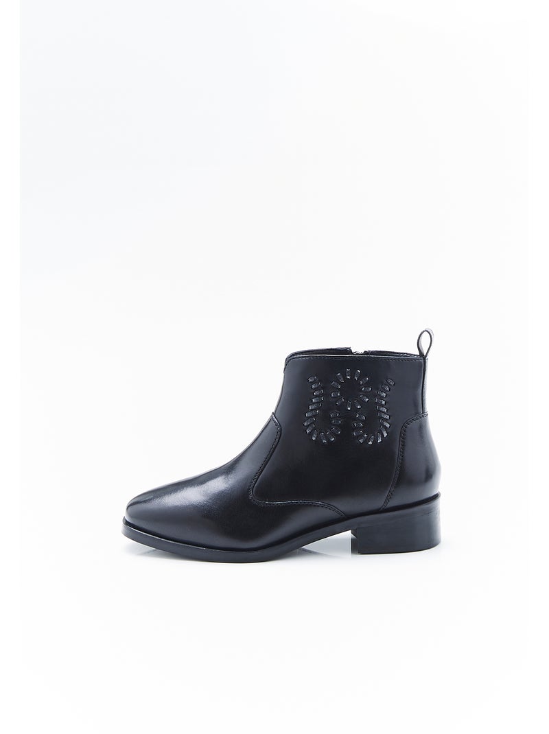 Bottines dessus cuir mouton - Damart Noir - Kiabi