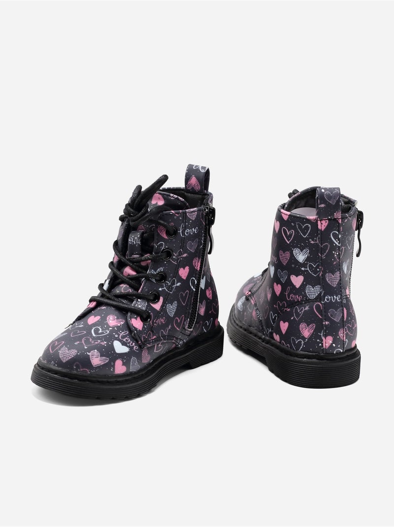 Bottines détail cœur - Doremi Noir Bleu - Kiabi