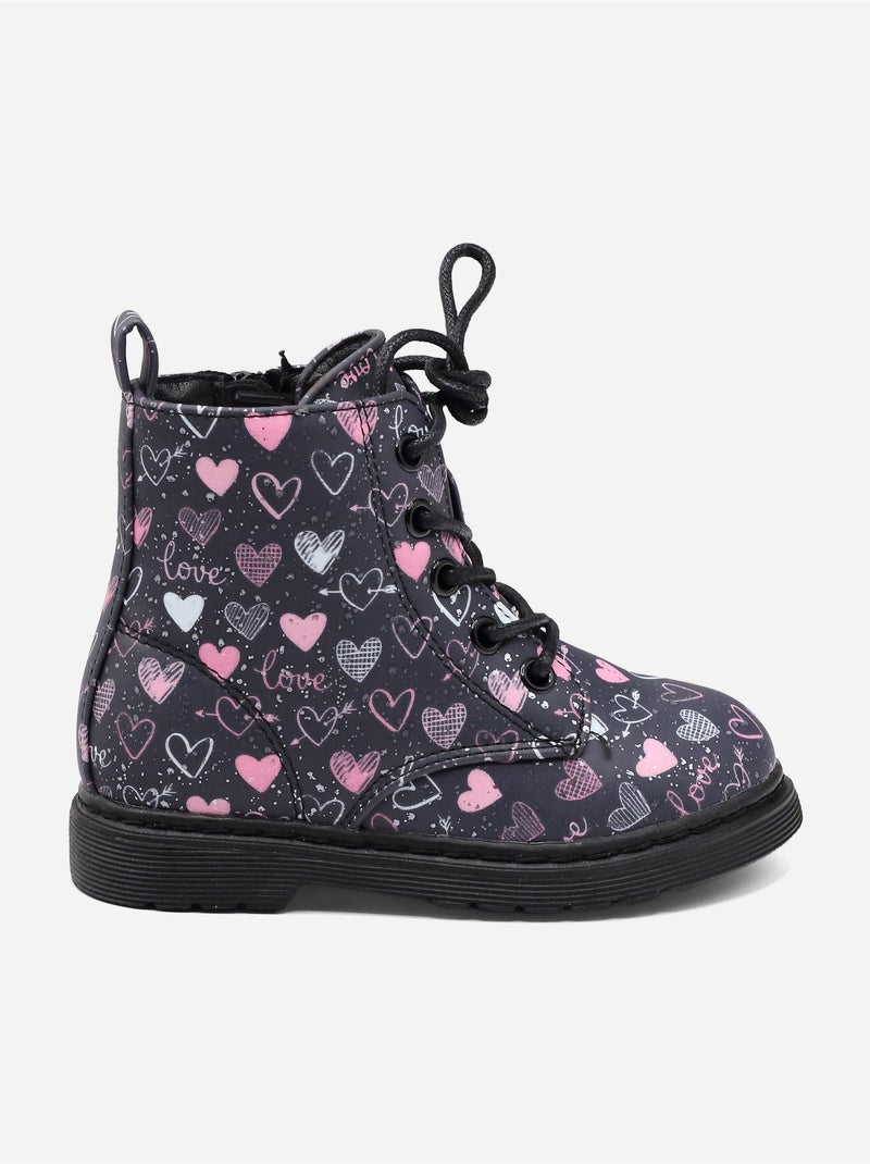 Bottines détail cœur Noir Bleu - Kiabi