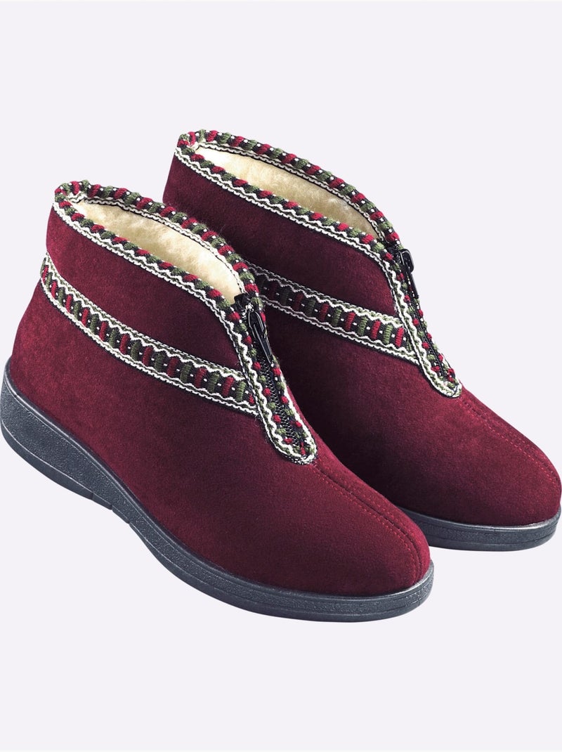 Bottines d'intérieur en textile avec doublure chaude et glissière - taille standard - moda vilona Bordeaux - Kiabi