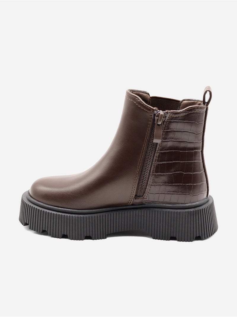 Bottines effet croco Marron - Kiabi
