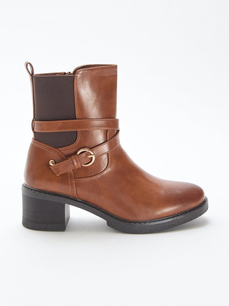 Bottines élastiquées à sangles Marron - Kiabi