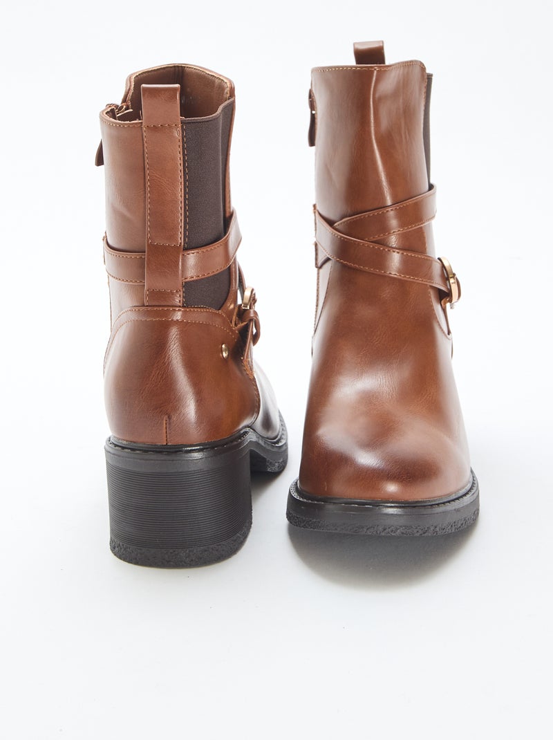 Bottines élastiquées à sangles Marron - Kiabi