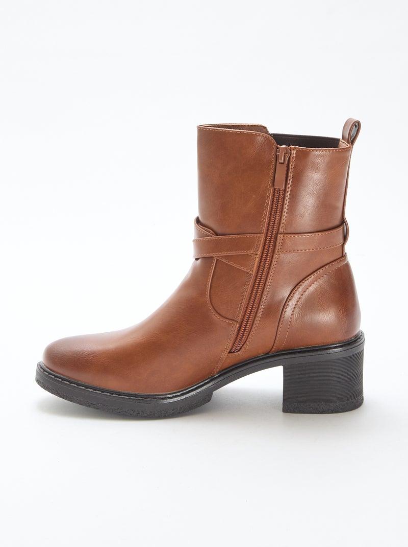Bottines élastiquées à sangles Marron - Kiabi