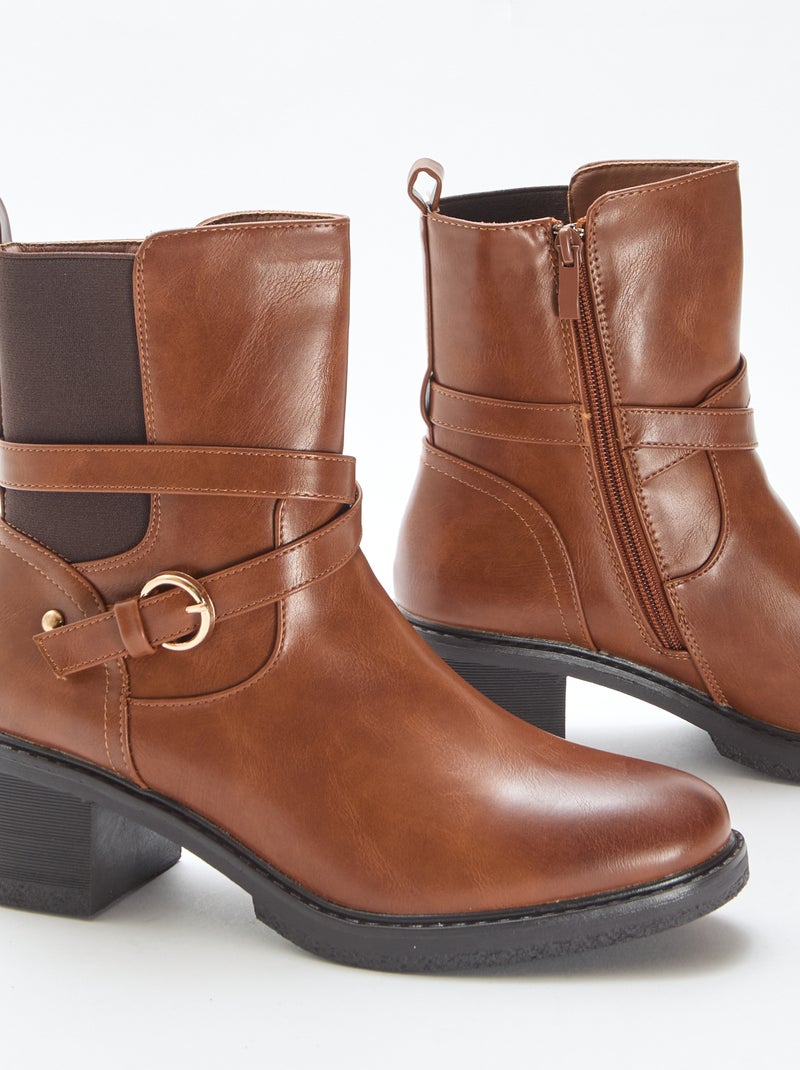 Bottines élastiquées à sangles Marron - Kiabi