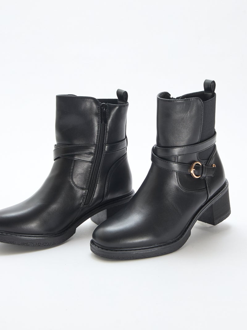 Bottines élastiquées à sangles Noir - Kiabi