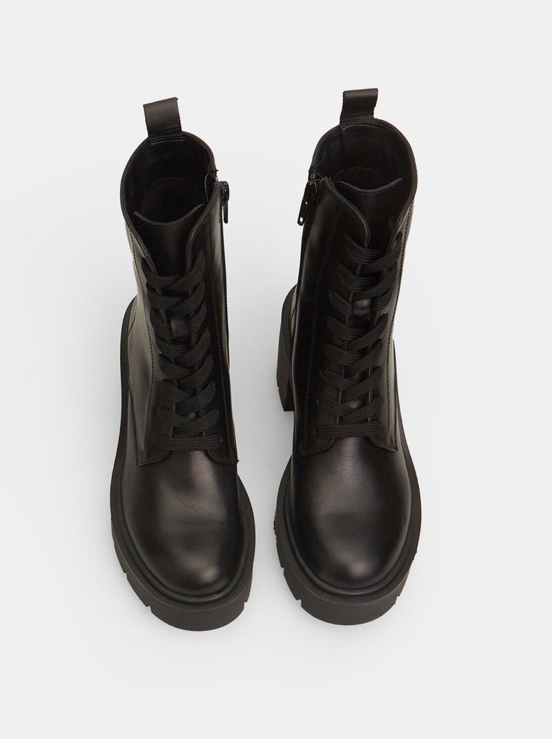 Bottines en cuir à talons BATA Noir - Kiabi