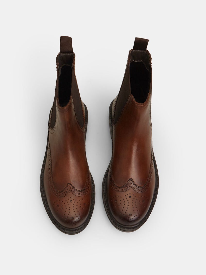 Bottines en cuir avec détails brogue bata Marron - Kiabi