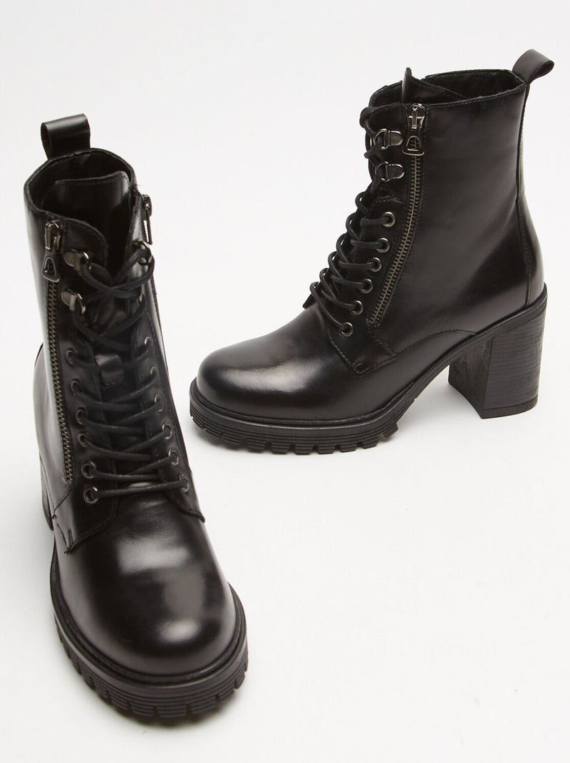 Bottines en cuir avec lacets BATA Noir - Kiabi