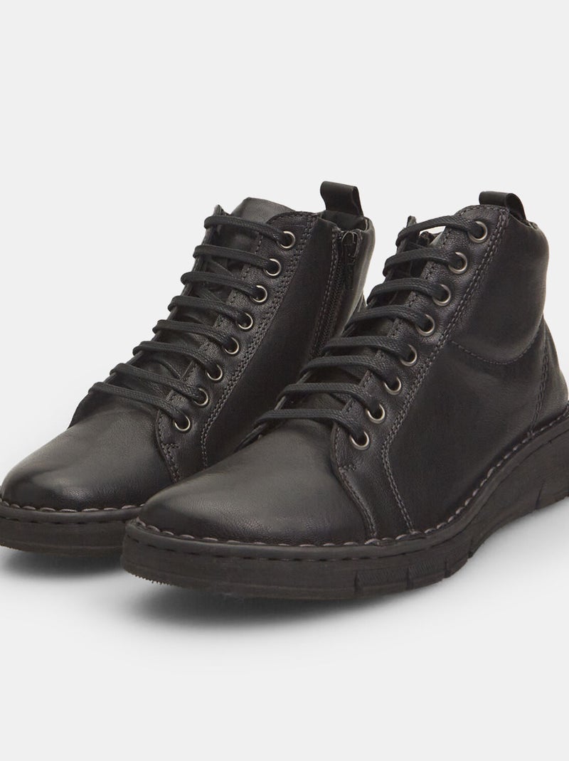 Bottines en cuir avec lacets et zip bata Noir - Kiabi