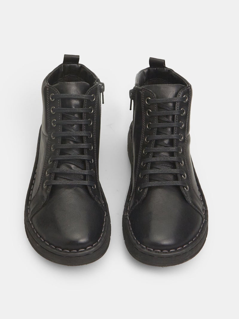 Bottines en cuir avec lacets et zip bata Noir - Kiabi