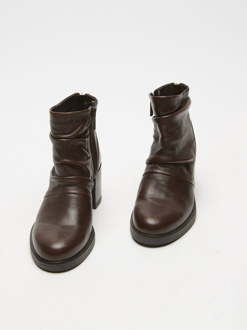 bottines en cuir avec large talon BATA Marron - Kiabi