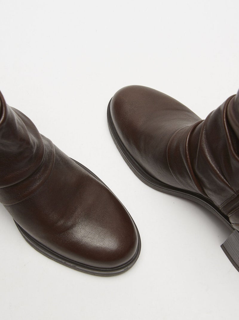 bottines en cuir avec large talon BATA Marron - Kiabi