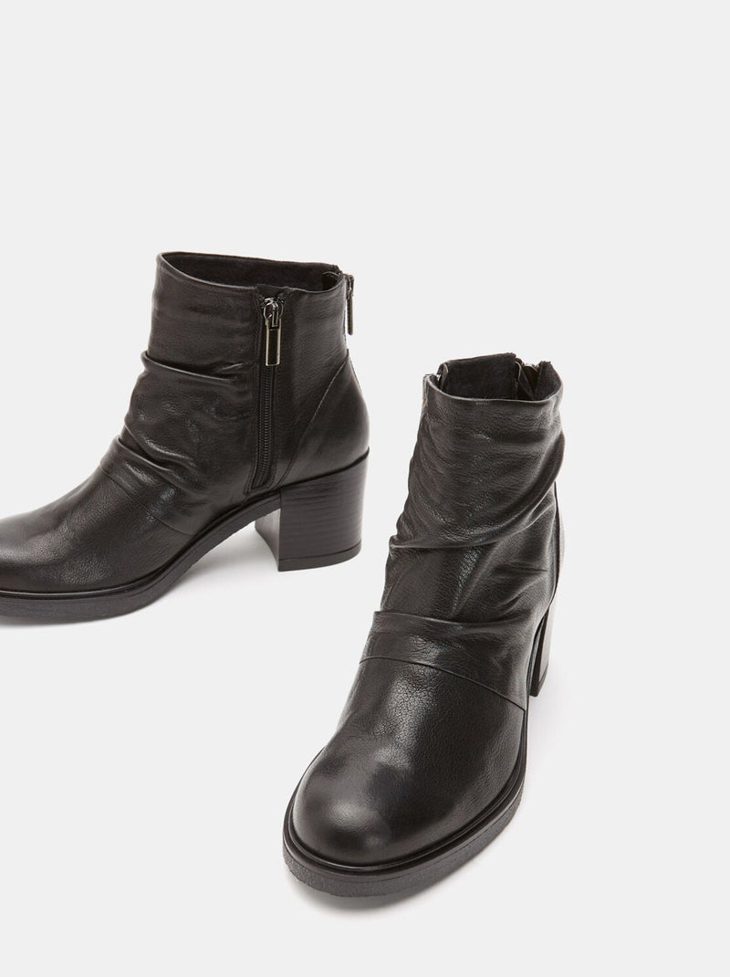 bottines en cuir avec large talon BATA Noir - Kiabi