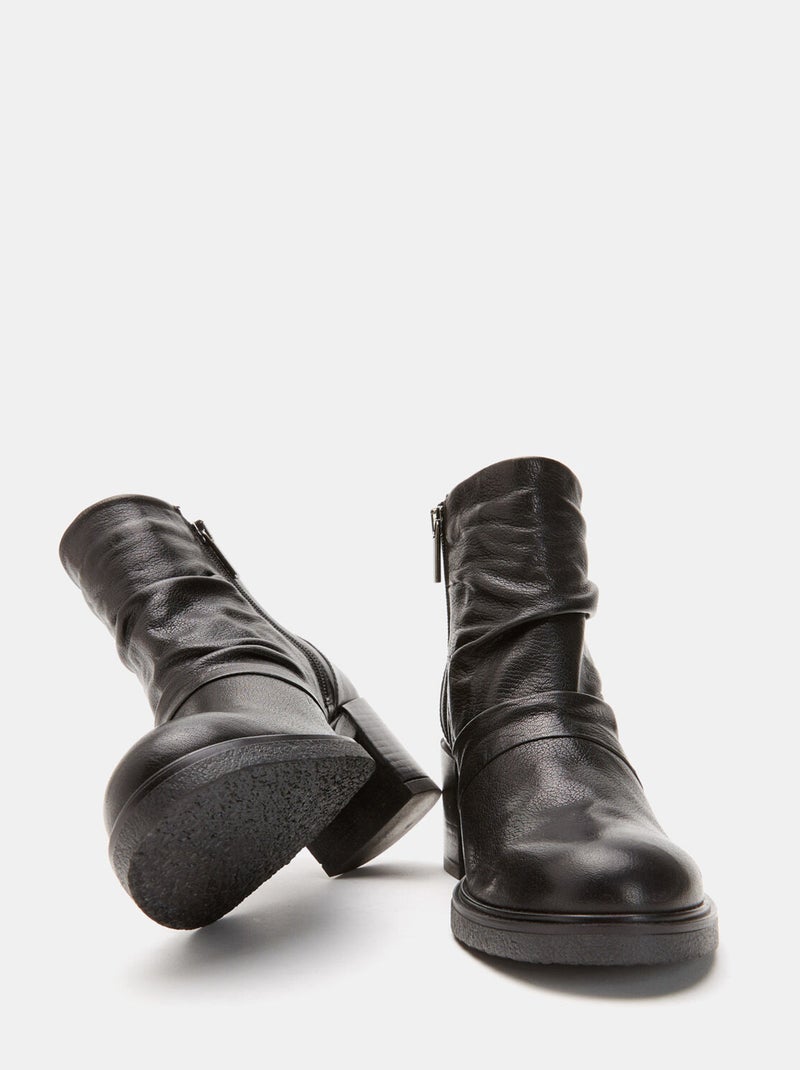 bottines en cuir avec large talon BATA Noir - Kiabi