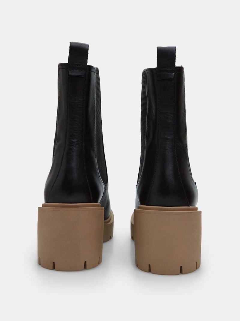 Bottines en cuir avec talon moyen BATA Noir - Kiabi