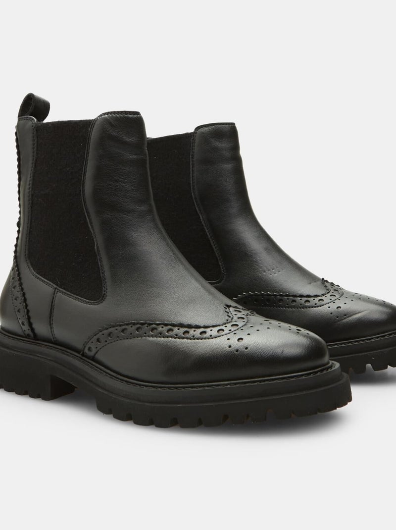 Bottines en cuir BATA Noir - Kiabi